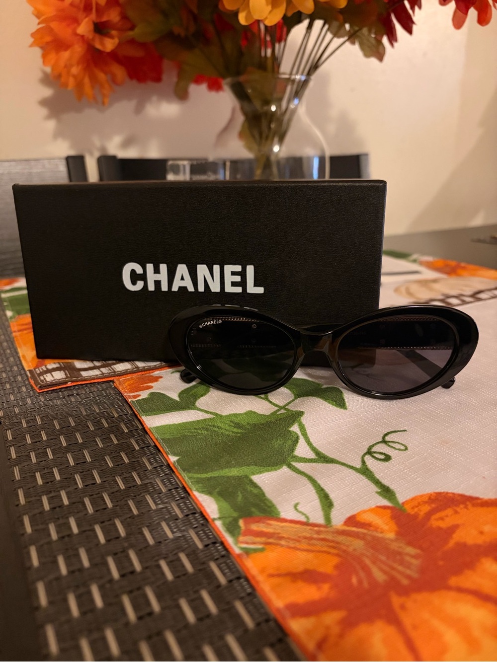 CHANEL Black Oval Frame Sunglasses